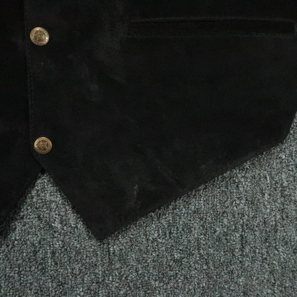 Scully Vest Mens Large Black Suede Leather Lined Western V Neck Snap